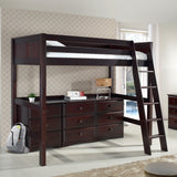 Camaflexi High Loft Bed - Panel Headboard - Cappuccino Finish - Twin or Full Size