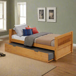 Camaflexi Twin Size Platform Bed with Twin Trundle - Mission Headboard - Natural Finish