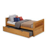 Camaflexi Twin Size Platform Bed with Twin Trundle - Mission Headboard - Natural Finish