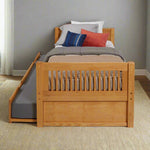 Camaflexi Twin Size Platform Bed with Twin Trundle - Mission Headboard - Natural Finish