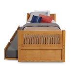 Camaflexi Twin Size Platform Bed with Twin Trundle - Mission Headboard - Natural Finish