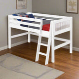 Camaflexi Twin Size Low Loft Bed - Mission Headboard - White Finish