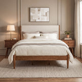 Mid-Century Upholstered Bed - Queen Size / Three Color Options