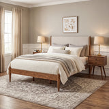 Mid-Century Upholstered Bed - Queen Size / Three Color Options