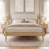 Mid-Century Upholstered Bed - Queen Size / Three Color Options