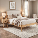 Mid-Century Upholstered Bed - Queen Size / Three Color Options