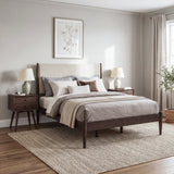 Mid-Century Upholstered Bed - Queen Size / Three Color Options