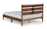 Rustic Style Wood Bed with LED Lighting and Power Outlet / Three Sizes / Two Color Finishes