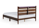 Rustic Style Wood Bed with LED Lighting and Power Outlet / Three Sizes / Two Color Finishes