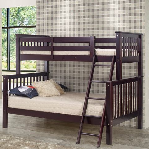 Santa Fe Mission Tall Bunk Bed Twin over Full - Angle Ladder - Cappuccino Finish
