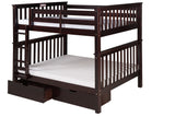 Santa Fe Mission Tall Bunk Bed Full over Full - Attached Ladder - 3 Color Options